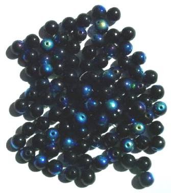 50 6mm Opaque Black AB Round Glass Beads