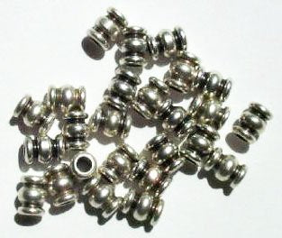 25 7x5mm Antique Silver Ringed Metal Tube Beads