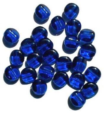 25 12mm Four-Sided Flat Round Dark Aqua Glass Beads