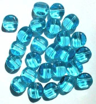 25 12mm Four-Sided Flat Round Aqua Glass Beads