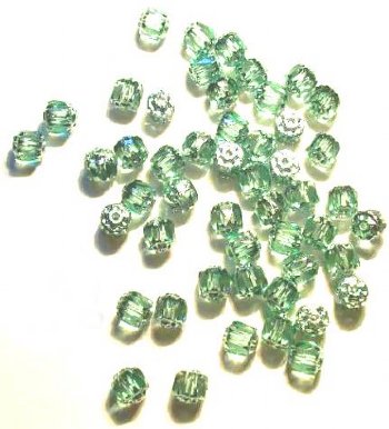 50 6mm Triangle Faceted Light Green, Silver Tipped with Coated Ends