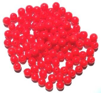 50  6mm Milky Opal Red Round Glass Beads