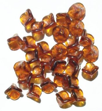 30 9mm Transparent Dark Topaz Three Petal Drop Flower Beads