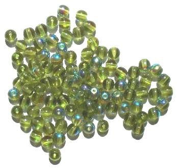 50 6mm Transparent Olive AB Round Glass Beads