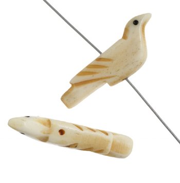 1 9x27mm Antiqued Carved Bird Worked On Bone Bead