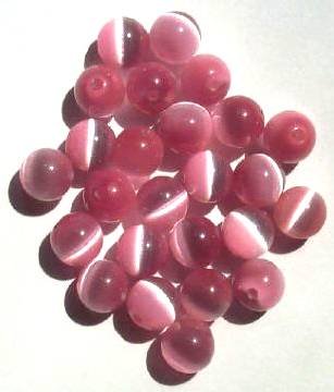 25 8mm Round Pink Fiber Optic Cats Eye Beads