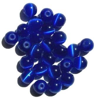 25 8mm Round Sapphire Fiber Optic Cats Eye Beads