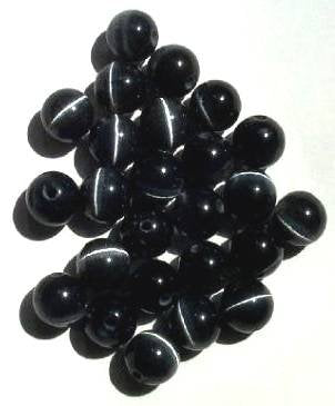 25 8mm Round Jet Fiber Optic Cats Eye Beads