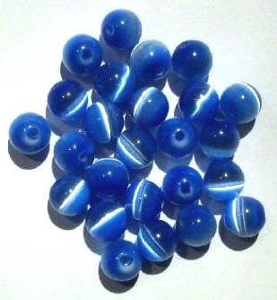 25 8mm Round Light Sapphire Fiber Optic Cats Eye Beads