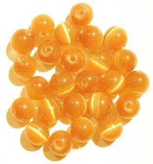 25 8mm Round Light Orange / Yellow Fiber Optic Cats Eye Beads