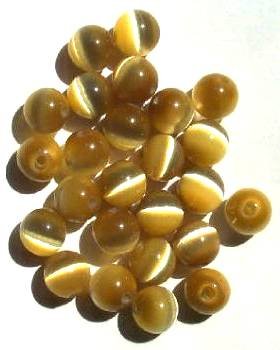 25 8mm Gold Fiber Optic Cats Eye Beads