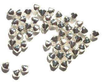 50 4mm Bright Silver Plated Smooth Bicone Beads
