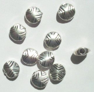 10 9x5 Antique Silver Four-Sided Flat Round Metal Beads