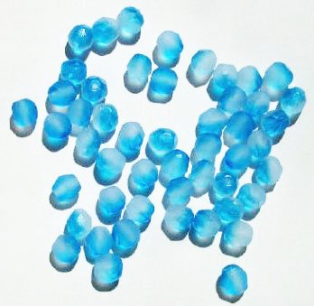 50 6mm Faceted Two Tone Fire & Ice Aqua and Crystal Beads