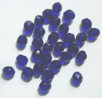 25 8mm Faceted Cobalt Firepolish Beads