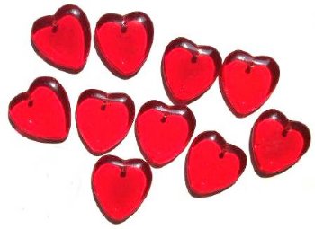 10 7x24mm Transparent Red Glass Heart Pendant Beads