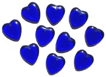 10 7x24mm Transparent Cobalt Glass Heart Pendant Beads