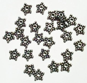 25 7mm Antique Silver Metal Bali Style Star Spacer Beads