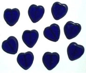 10 15mm Flat Cut Window Heart Beads Cobalt
