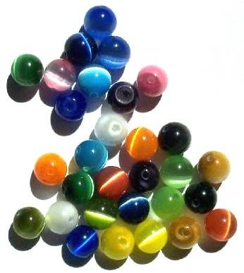 30 8mm Round Rainbow Fiber Optic Cat Eye Bead Mix