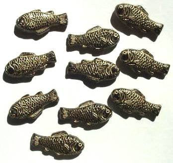 10 28x13mm Black and Gold Fish Beads