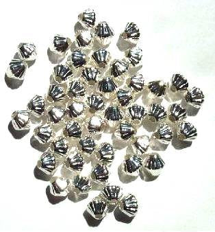 50 6mm Bright Silver Plated Pleated Bicone Beads