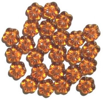 25 15mm Transparent Dark Topaz Flower Beads