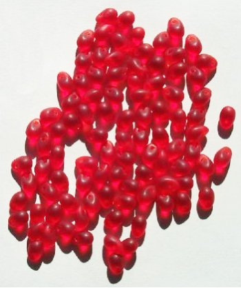 100 4x6mm Transparent Matte Red Drop Beads