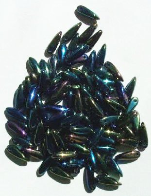 100 3x11mm Metallic Navy AB Dagger Beads