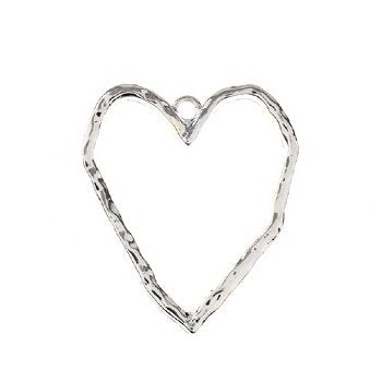 1, 38x33mm Beadwork Silver Plated Organic Heart Pendant / Link