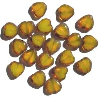 20 10mm Flat Cut Window Heart Beads Translucent Yellow w/ Speckles