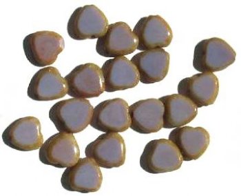 20 10mm Flat Cut Window Heart Beads Opaque Mauve w/ Speckles