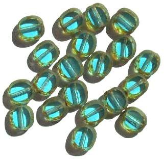 20 10x9mm Transparent Turquoise Oval Window Beads with Speckles