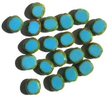 20 10x9mm Opaque Turquoise Oval Window Beads with Speckles