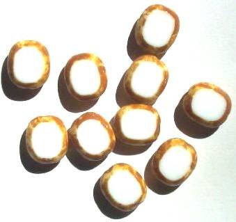 10 14mm Flat Cut Oval Window Bead Opaque White (speckled edges)