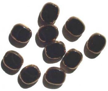 10 14mm Flat Cut Oval Window Bead Opaque Jet with Bronze edge
