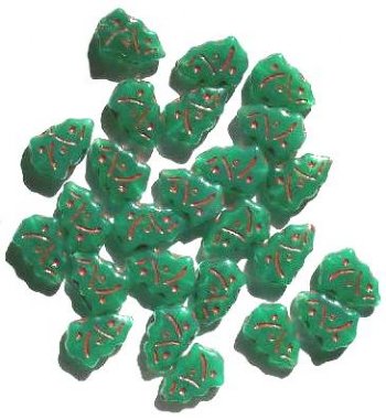 25 17mm Milky Green and Red Christmas Tree Beads