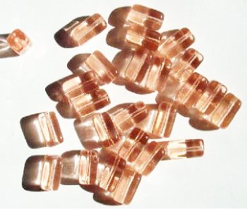 25 11x6mm Transparent Rose Pink Glass Rectangle Beads