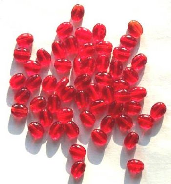 50 8x6mm Transparent Red Flat Oval Glass Beads