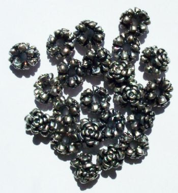 20 6x8mm Antique Silver Three Rose Metal Spacer Beads