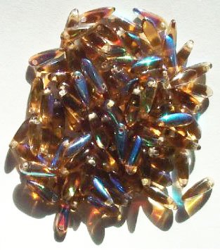 100 3x11mm Transparent Smoke Topaz AB Dagger Beads