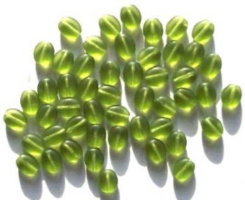 50 8x6mm Transparent Matte Olive Flat Oval Glass Beads