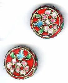 2 18x6mm Red Cloisonné Disks