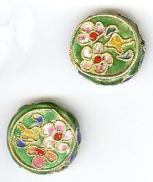 2 18x6mm Green Cloisonné Disks