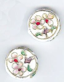 2 18x6mm White Cloisonné Disks