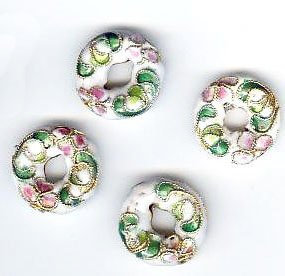 4 16x5mm White Cloisonné Donuts