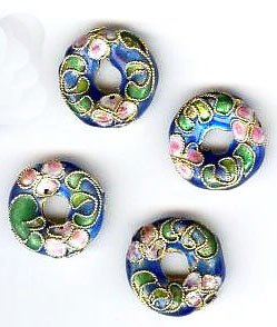 4 16x5mm Blue Cloisonné Donuts