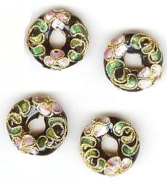 4 16x5mm Black Cloisonné Donuts
