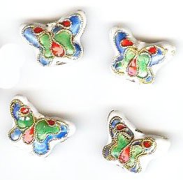 4 11x17mm White Cloisonné Butterfly Beads