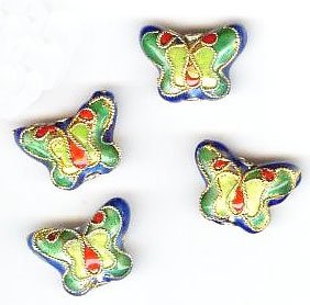 4 11x17mm Blue Cloisonné Butterfly Beads